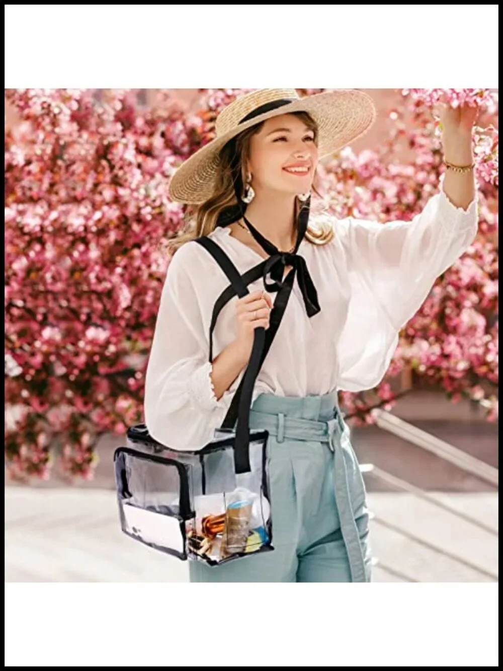 Clear PVC Lunch Bag Tote Stadium Approved Adjustable Strap Work School